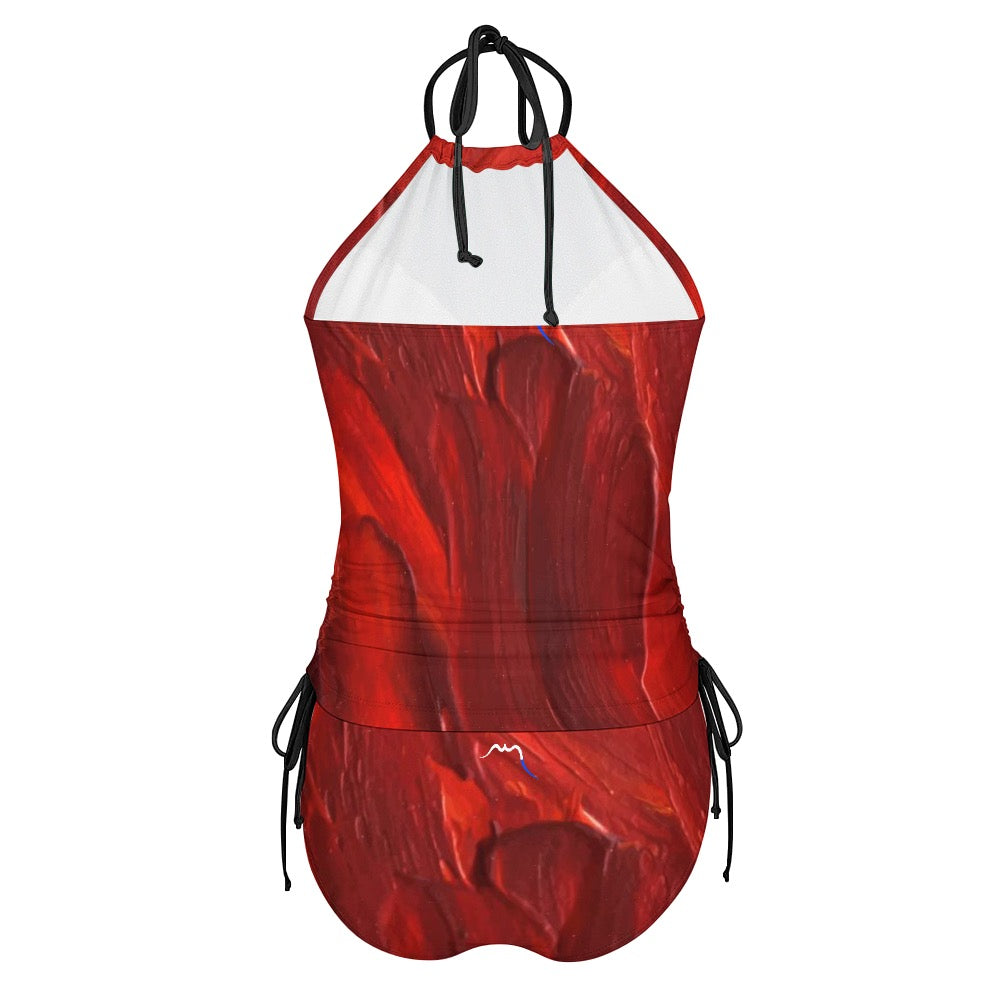 bikini dos nu azul dos coloris rouge