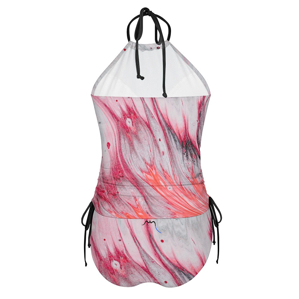 bikini dos nu azul dos coloris gris et rose