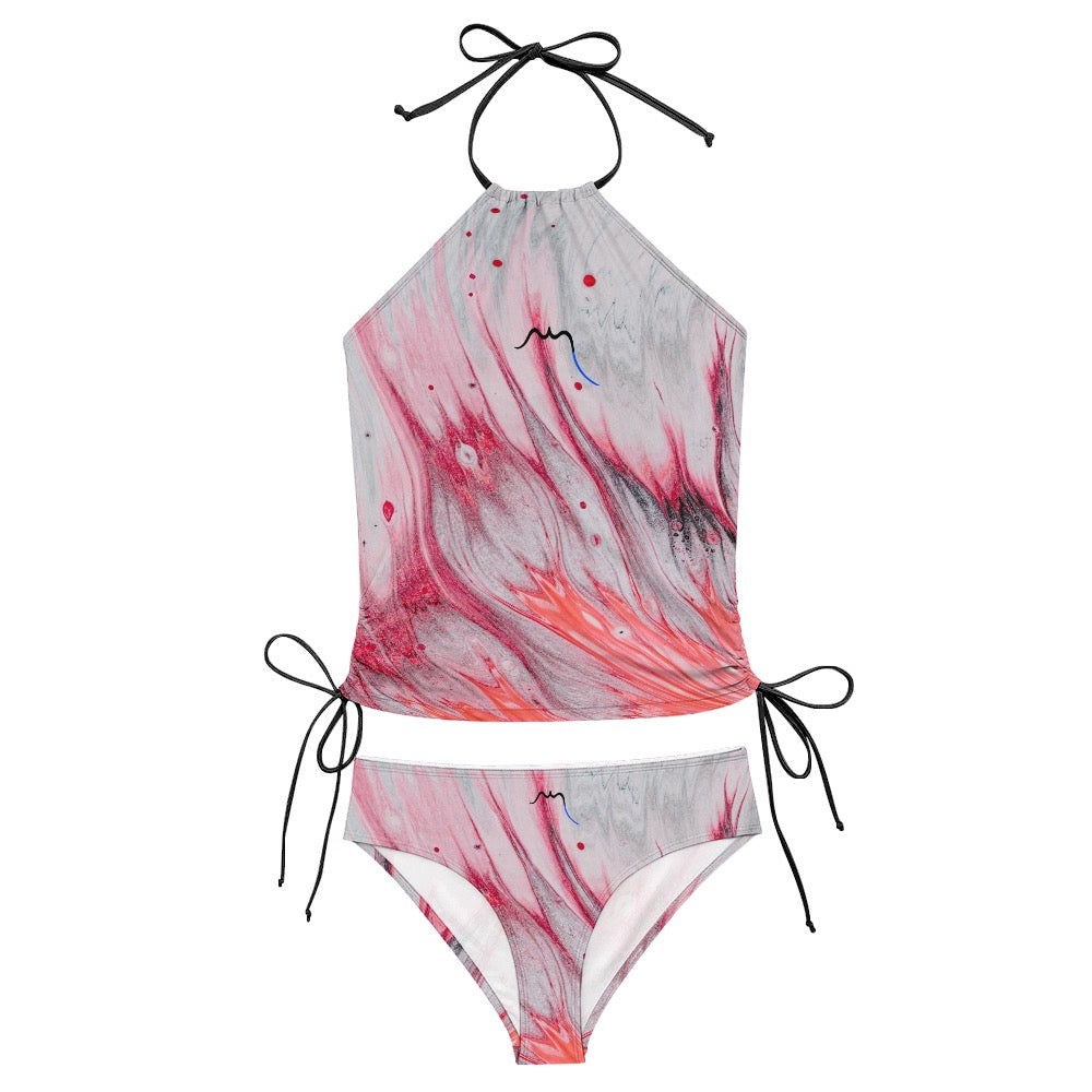 bikini dos nu azul détail coloris gris et rose