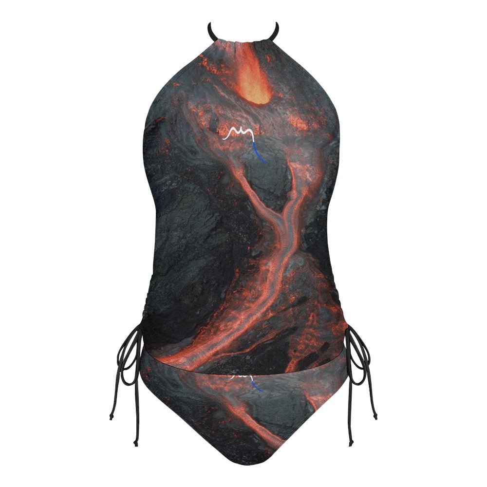 bikini dos nu azul face coloris anthracite et orange