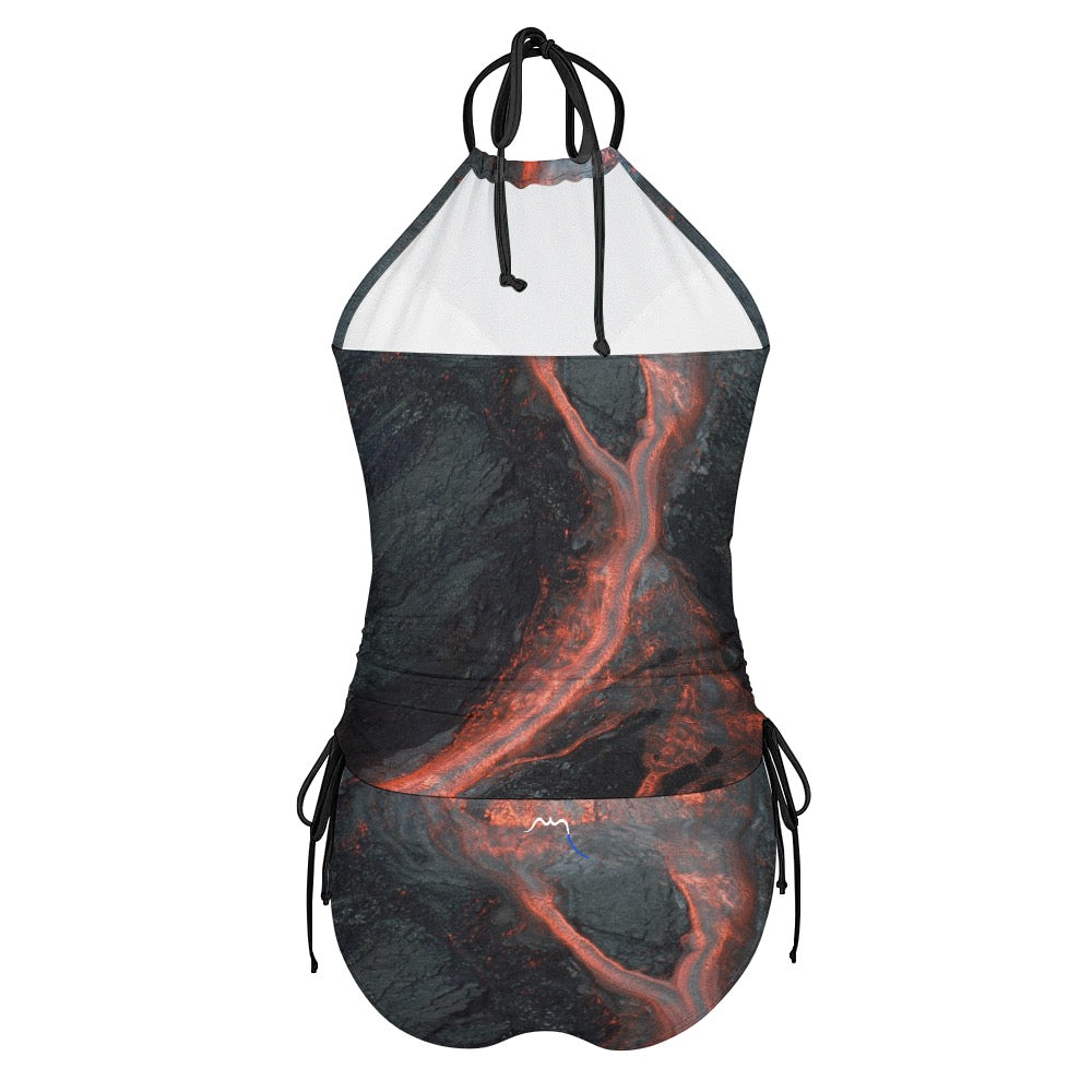bikini dos nu azul dos coloris anthracite et orange