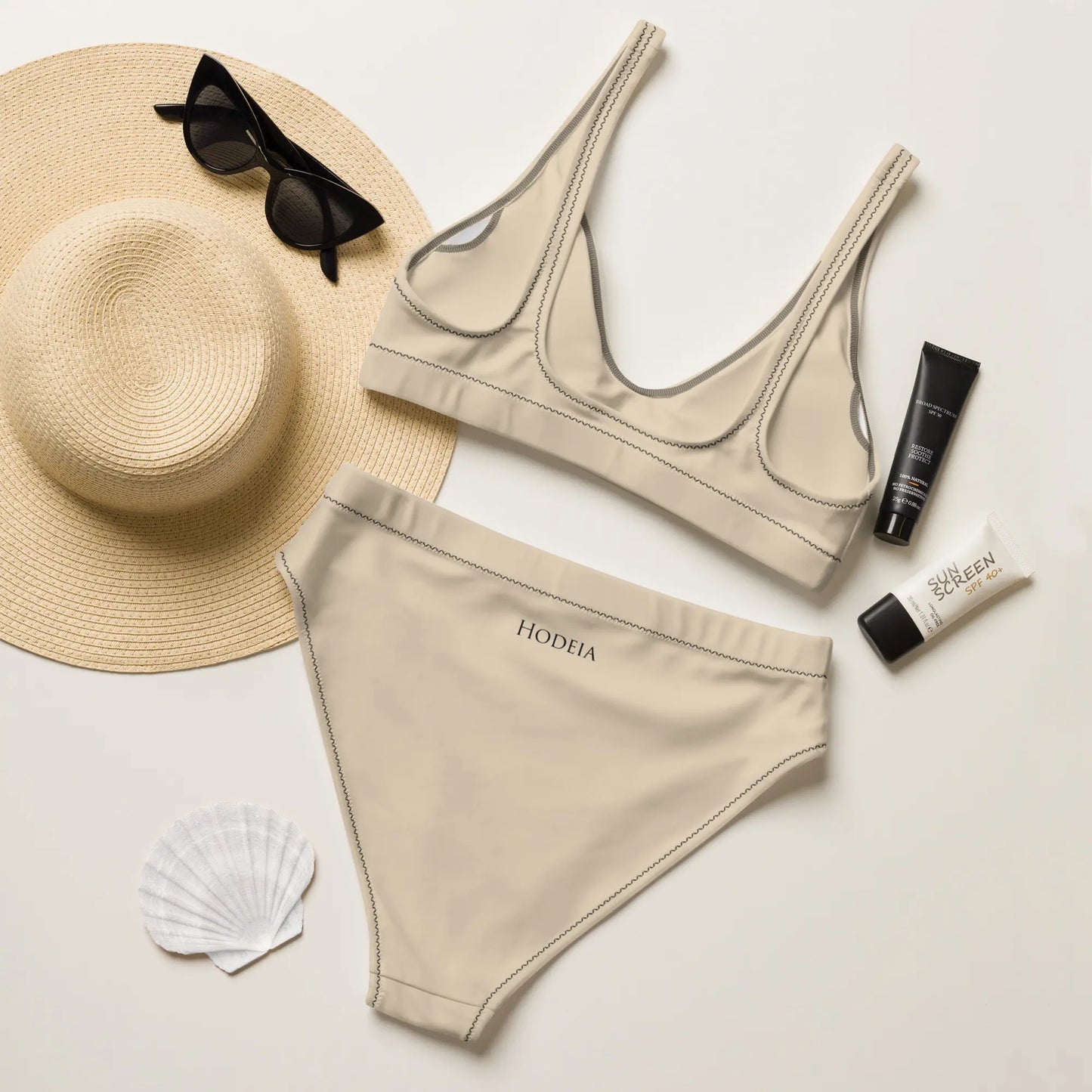 bikini éco-responsable uhabia dos coloris beige clair