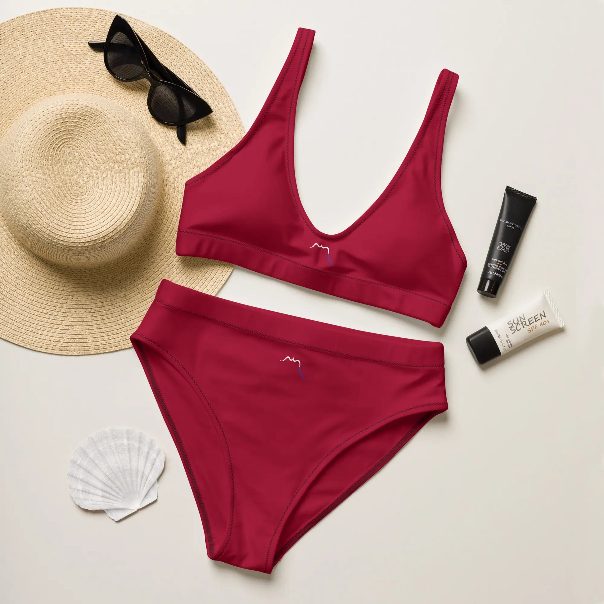 bikini éco-responsable uhabia face coloris rouge bordeaux