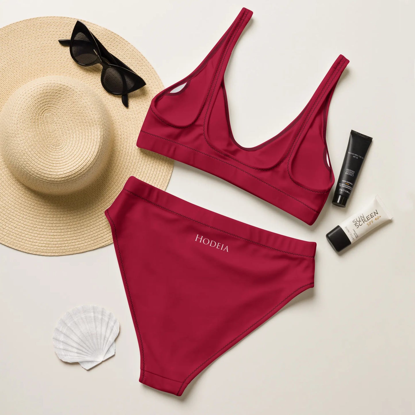 bikini éco-responsable uhabia dos coloris rouge bordeaux