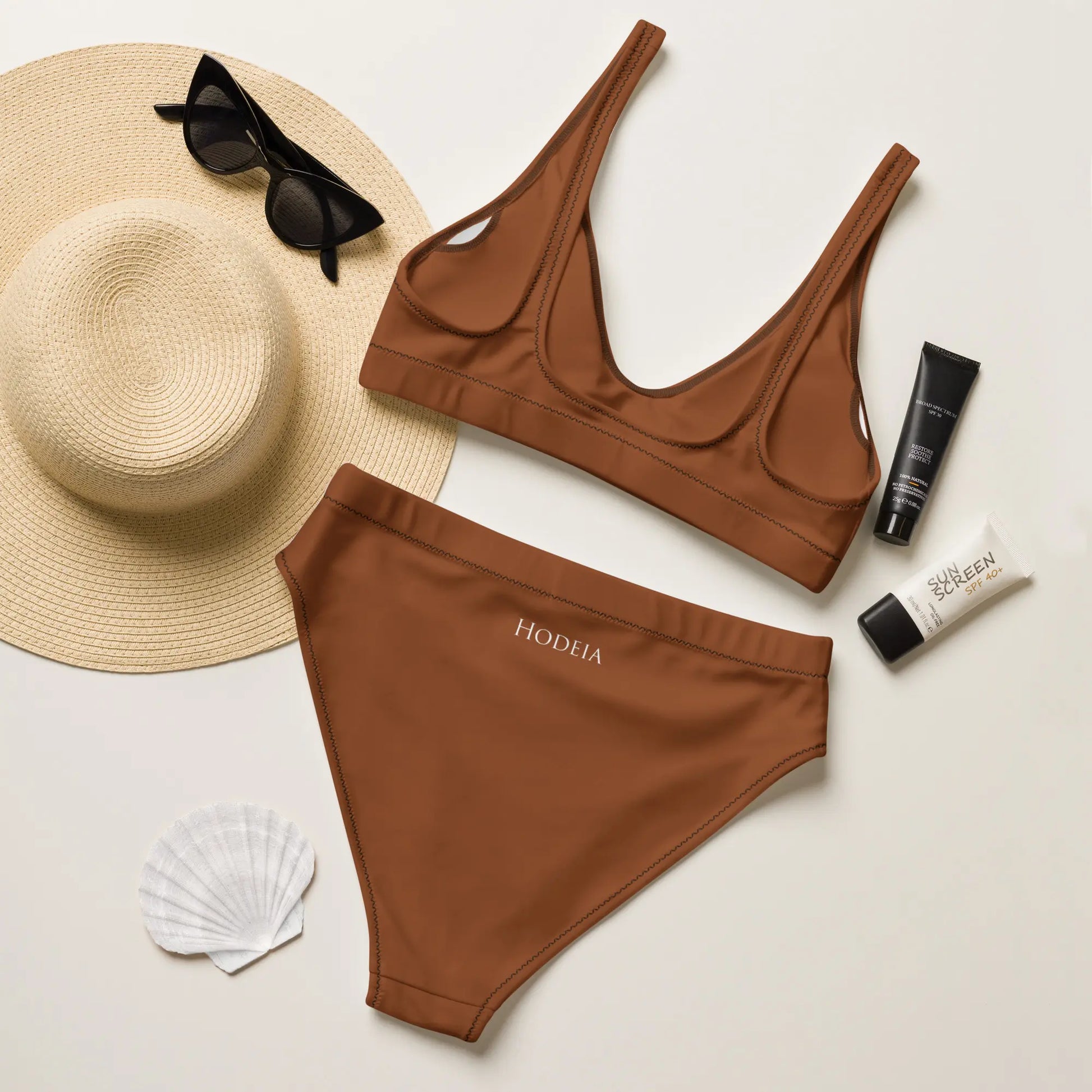 bikini éco-responsable uhabia dos coloris marron caramel