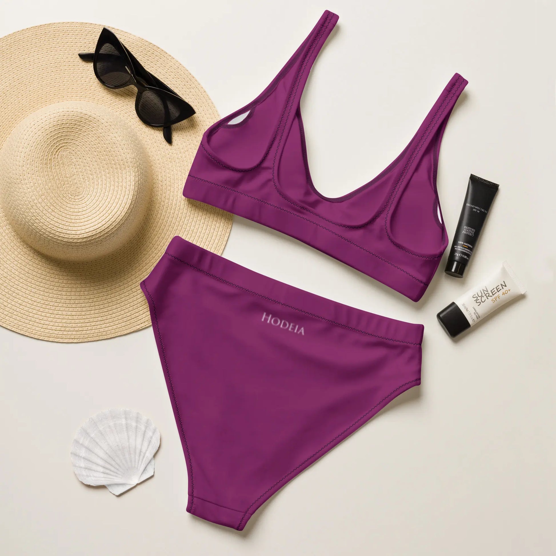 bikini éco-responsable uhabia dos coloris mauve foncé
