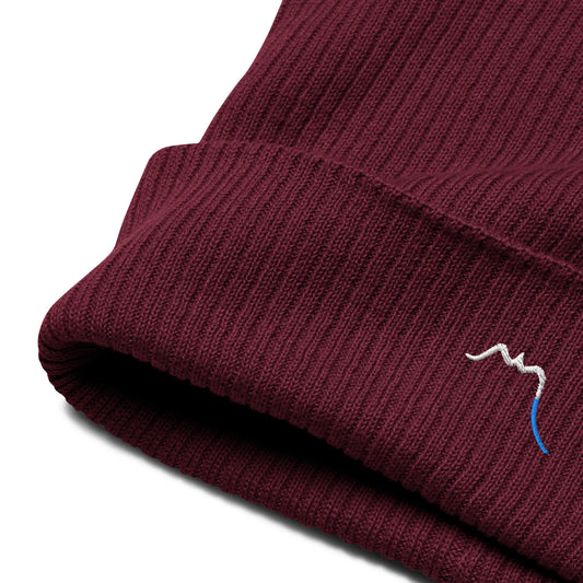bonnet côtelé brodé en coton bio travis broderie coloris rouge bordeaux
