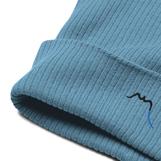 bonnet côtelé brodé en coton bio travis broderie coloris bleu glacier