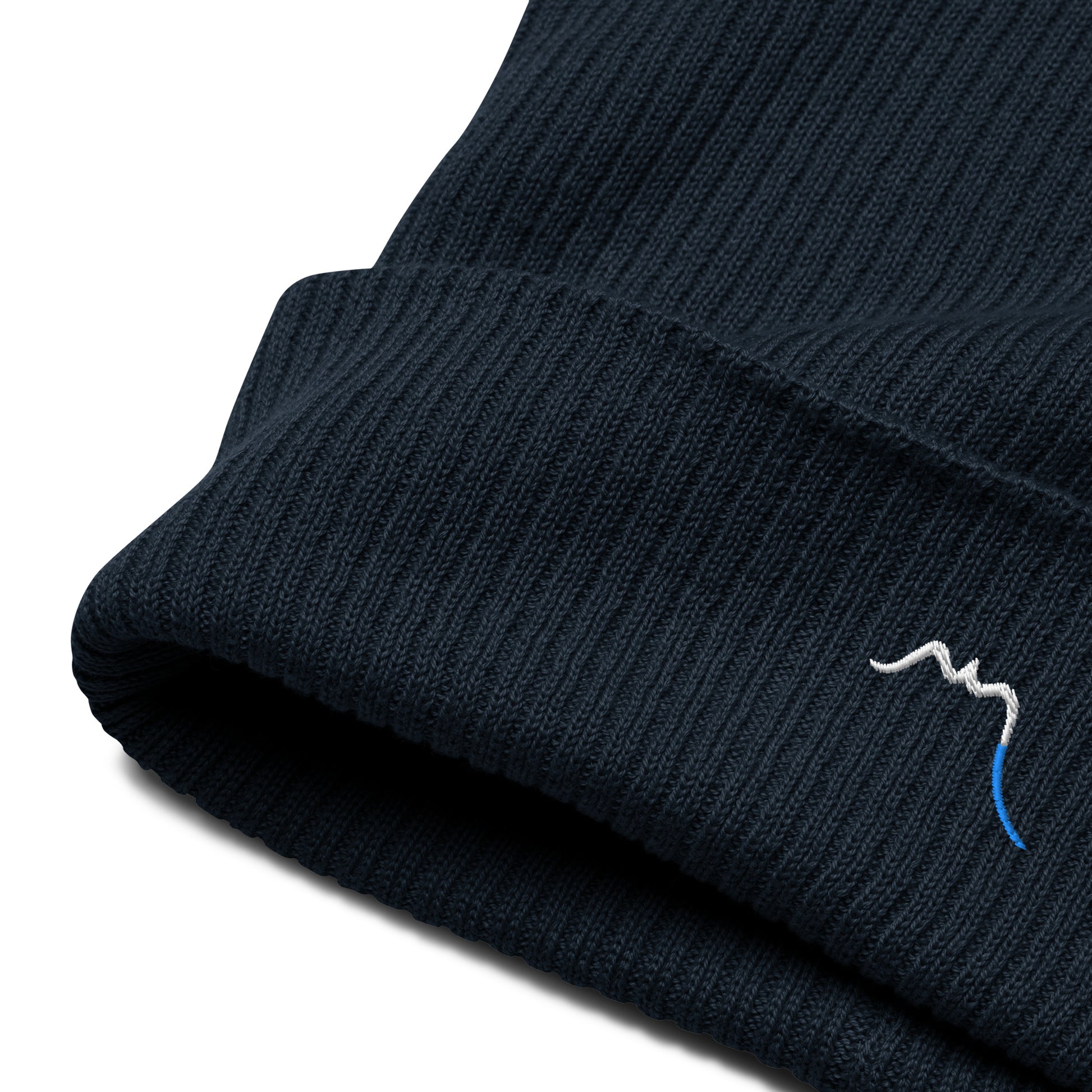 bonnet côtelé brodé en coton bio travis broderie coloris bleu marine 