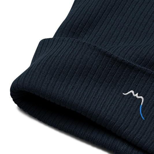 bonnet côtelé brodé en coton bio travis broderie coloris bleu marine 