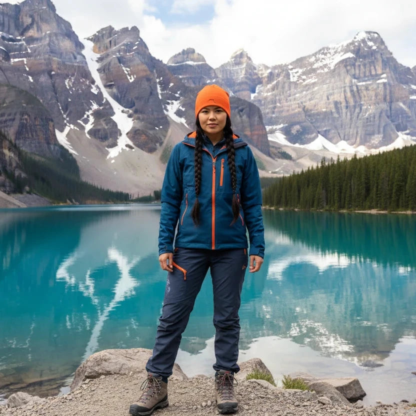 femme portant le bonnet ttiki coloris orange en pleine nature 