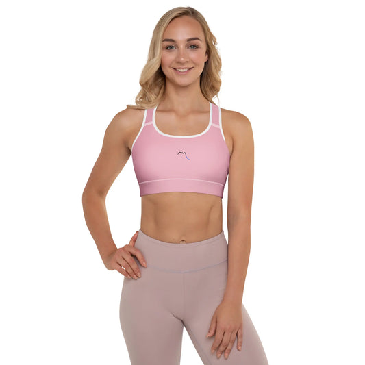 brassière de sport rembourrée et éco responsable alicia face coloris rose et blanc