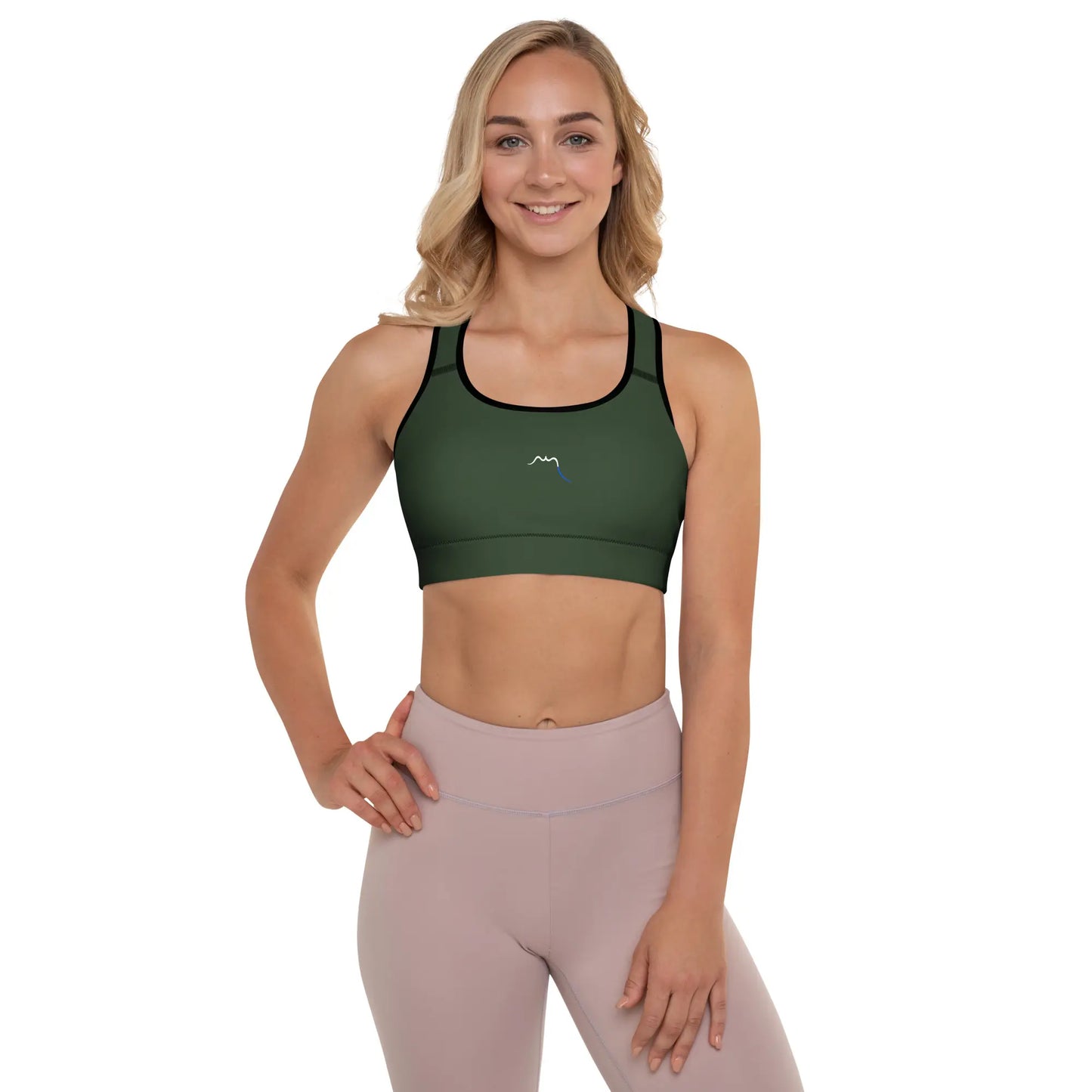 brassière de sport rembourrée et éco responsable alicia face coloris vert forêt et noir