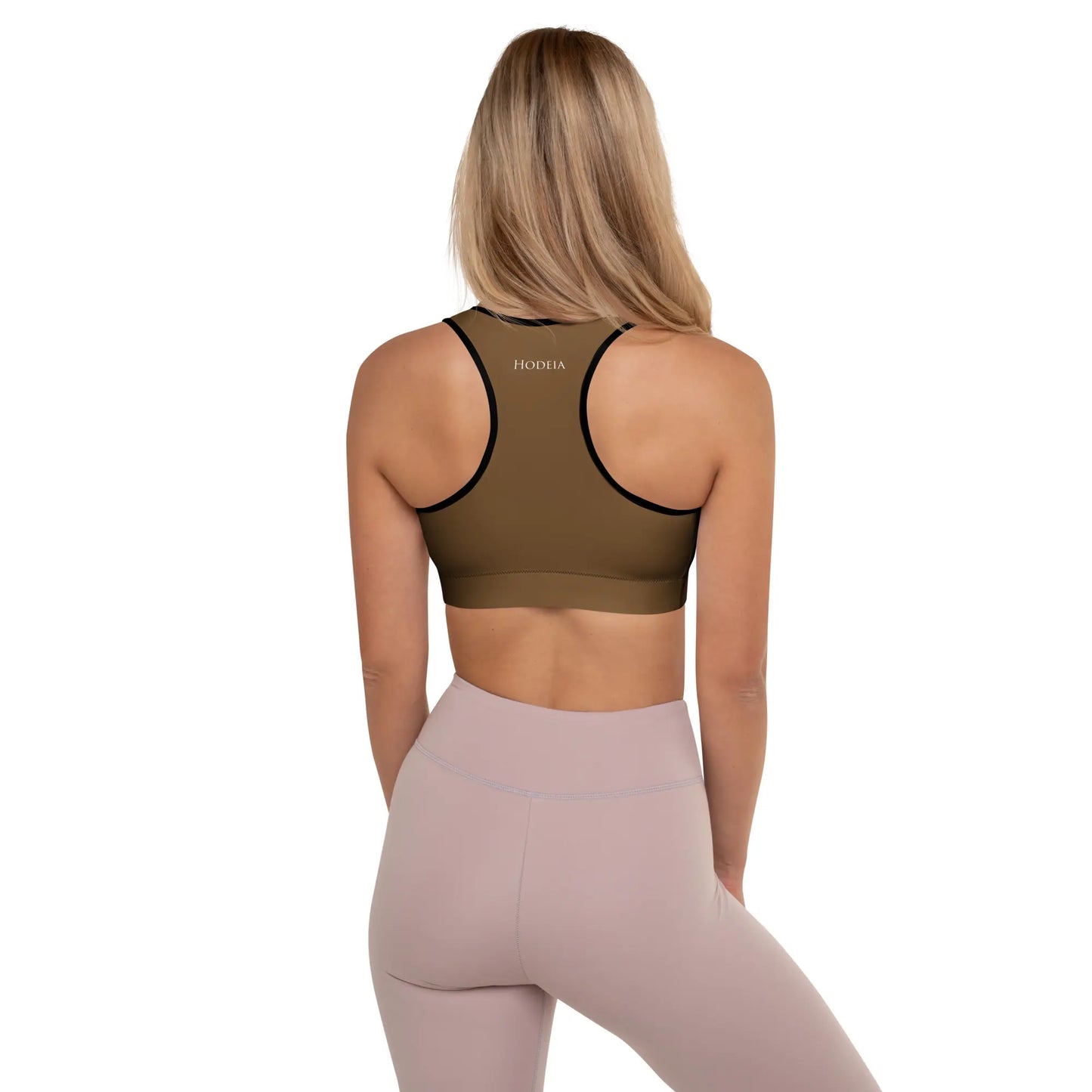 brassière de sport rembourrée et éco responsable alicia dos coloris marron et noir