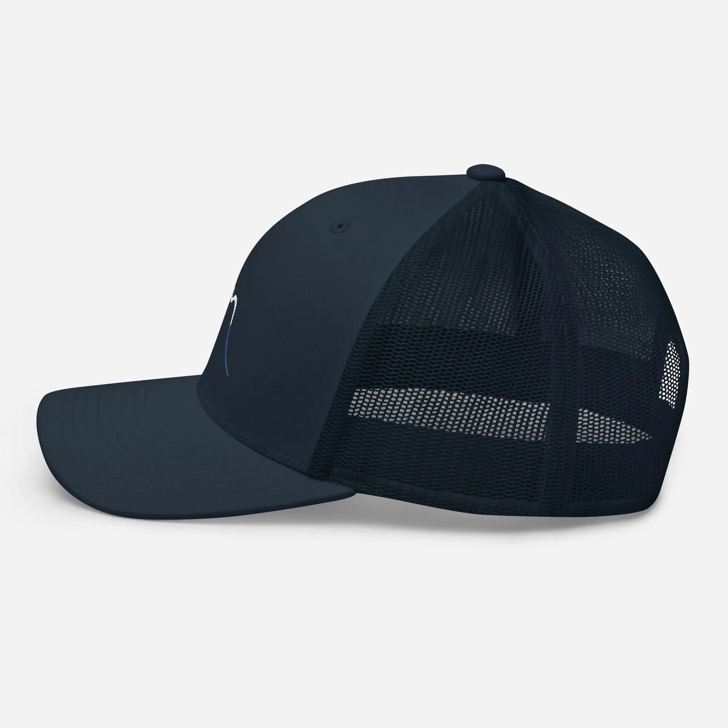 casquette de camionneur respirante légère et réglable côté coloris bleu marine logo blanc
