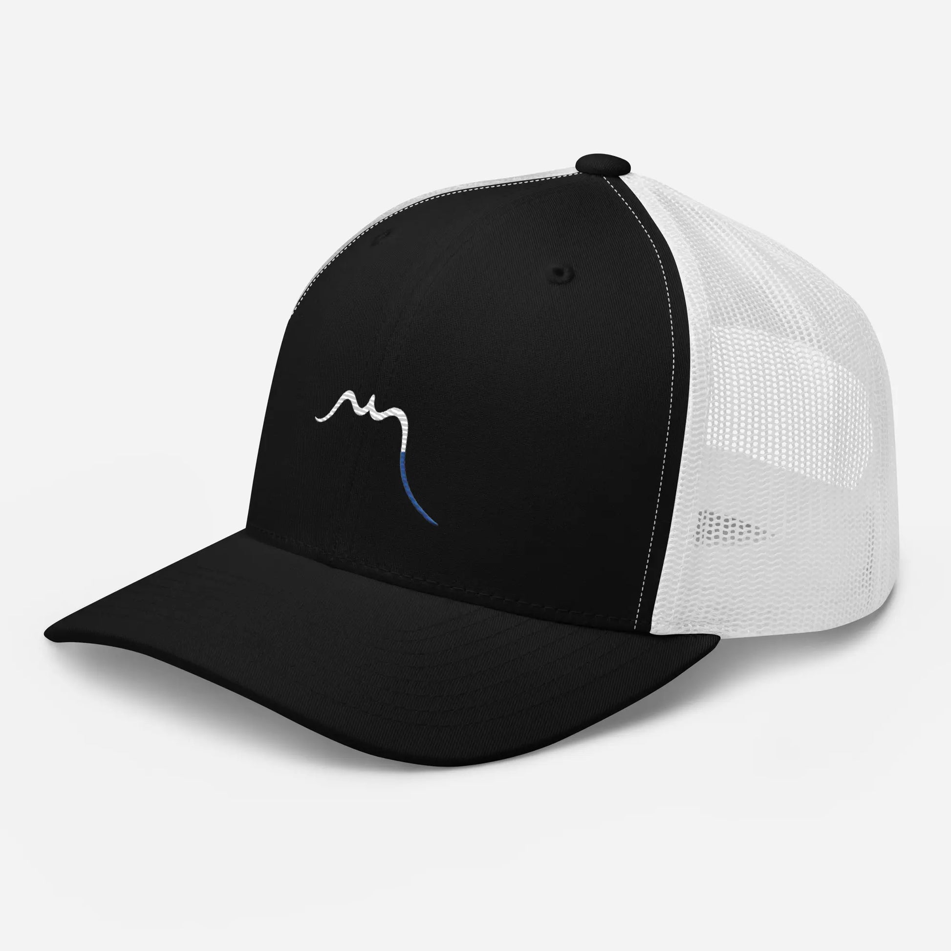 casquette de camionneur respirante légère et réglable trois quart coloris noir et blanc logo blanc