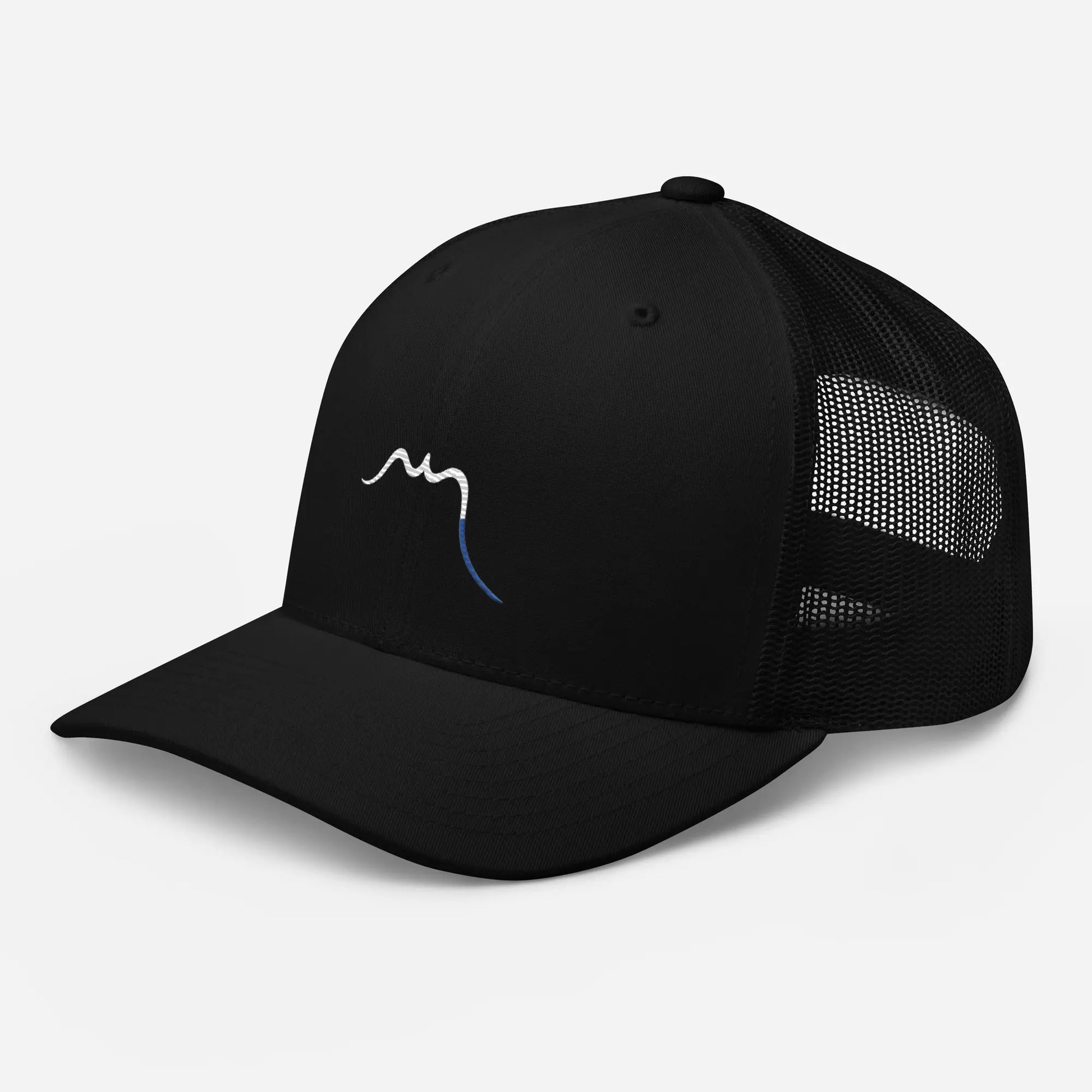 casquette de camionneur respirante légère et réglable trois quart coloris noir logo blanc