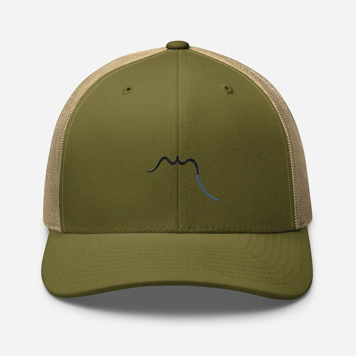 casquette de camionneur respirante légère et réglable face coloris vert kaki et beige logo noir 