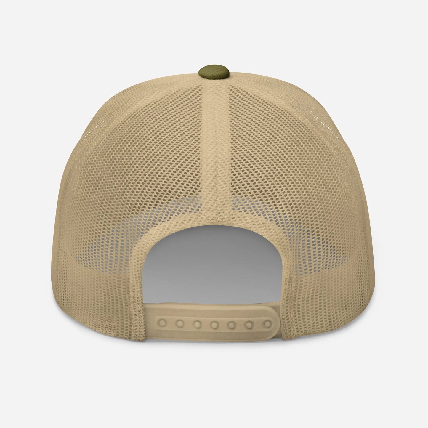 casquette de camionneur respirante légère et réglable dos coloris vert kaki et beige logo noir