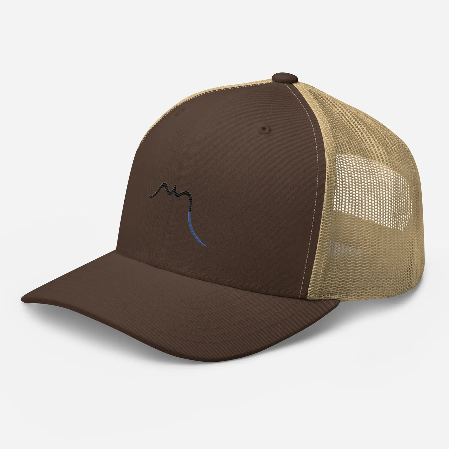 casquette de camionneur respirante légère et réglable trois quart coloris marron et beige logo noir