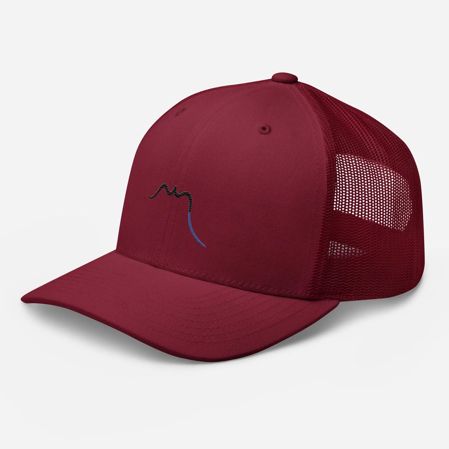casquette de camionneur respirante légère et réglable trois quart coloris rouge bordeaux logo noir