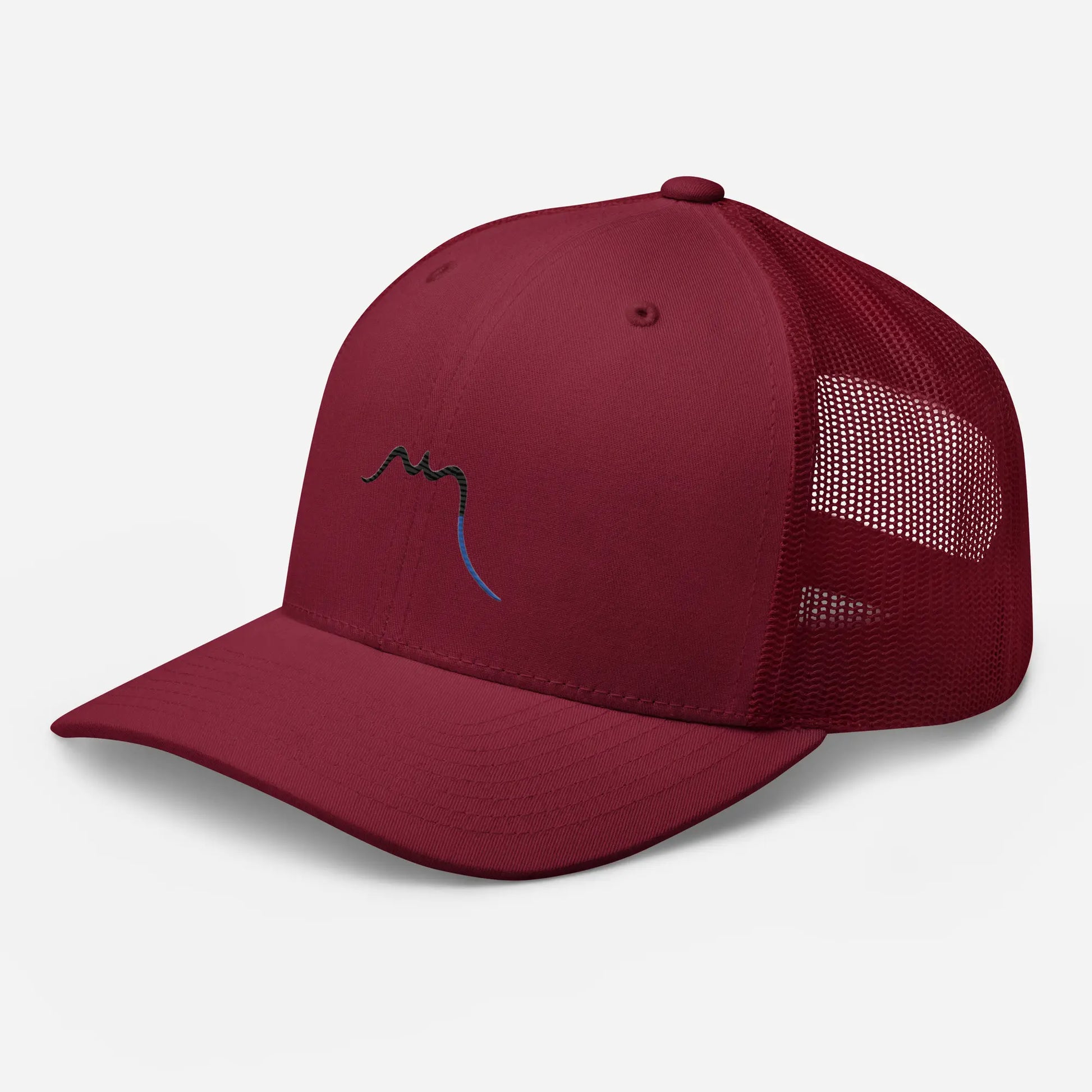 casquette de camionneur respirante légère et réglable trois quart coloris rouge bordeaux logo noir