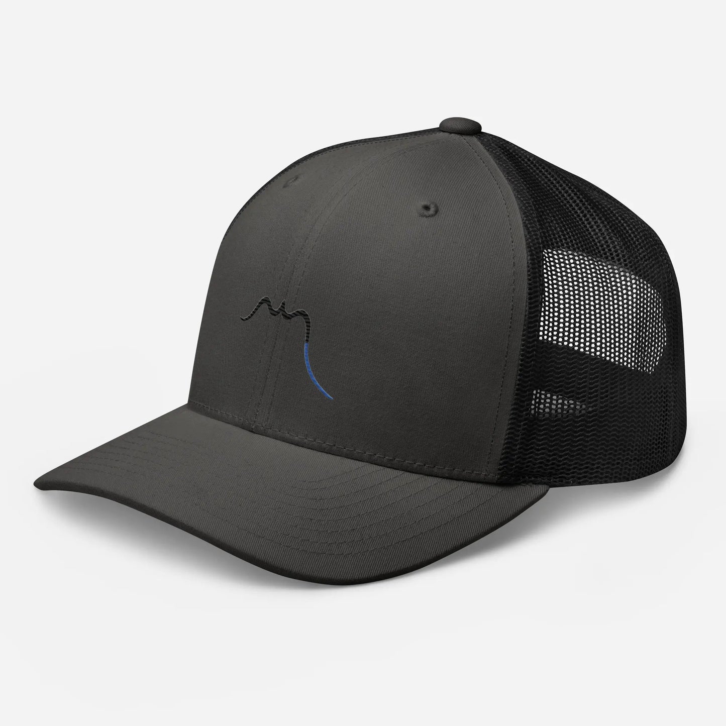 casquette de camionneur respirante légère et réglable trois quart coloris gris foncé et noir logo noir
