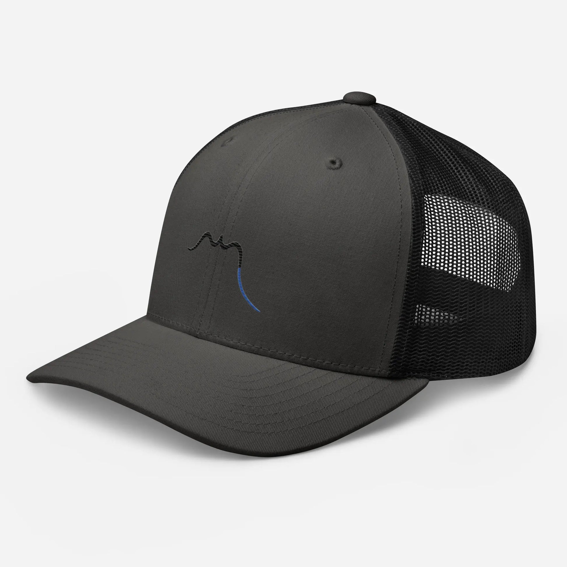 casquette de camionneur respirante légère et réglable trois quart coloris gris foncé et noir logo noir
