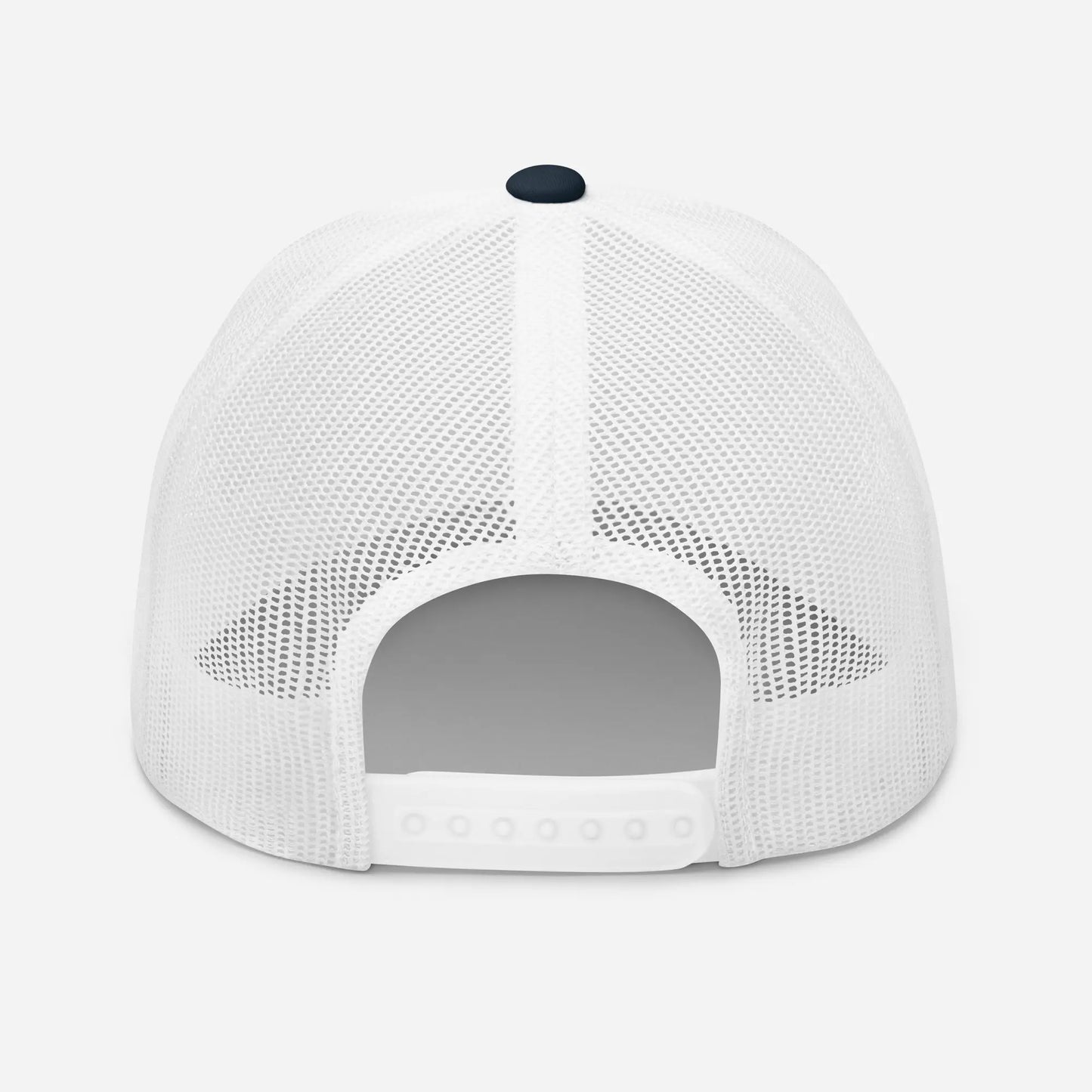 casquette de camionneur respirante légère et réglable dos coloris bleu marine et blanc logo noir