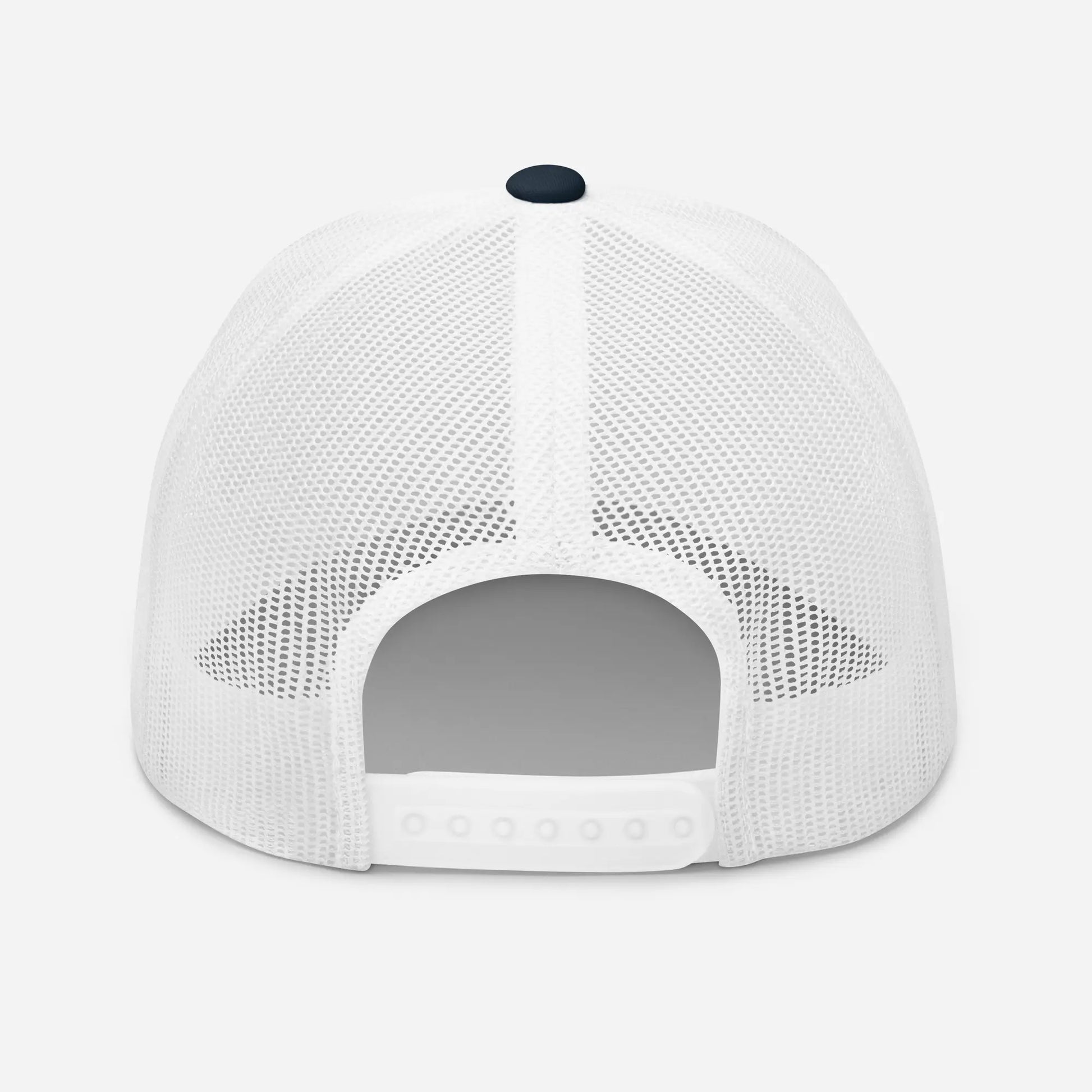 casquette de camionneur respirante légère et réglable dos coloris bleu marine et blanc logo noir
