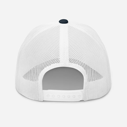 casquette de camionneur respirante légère et réglable dos coloris bleu marine et blanc logo noir
