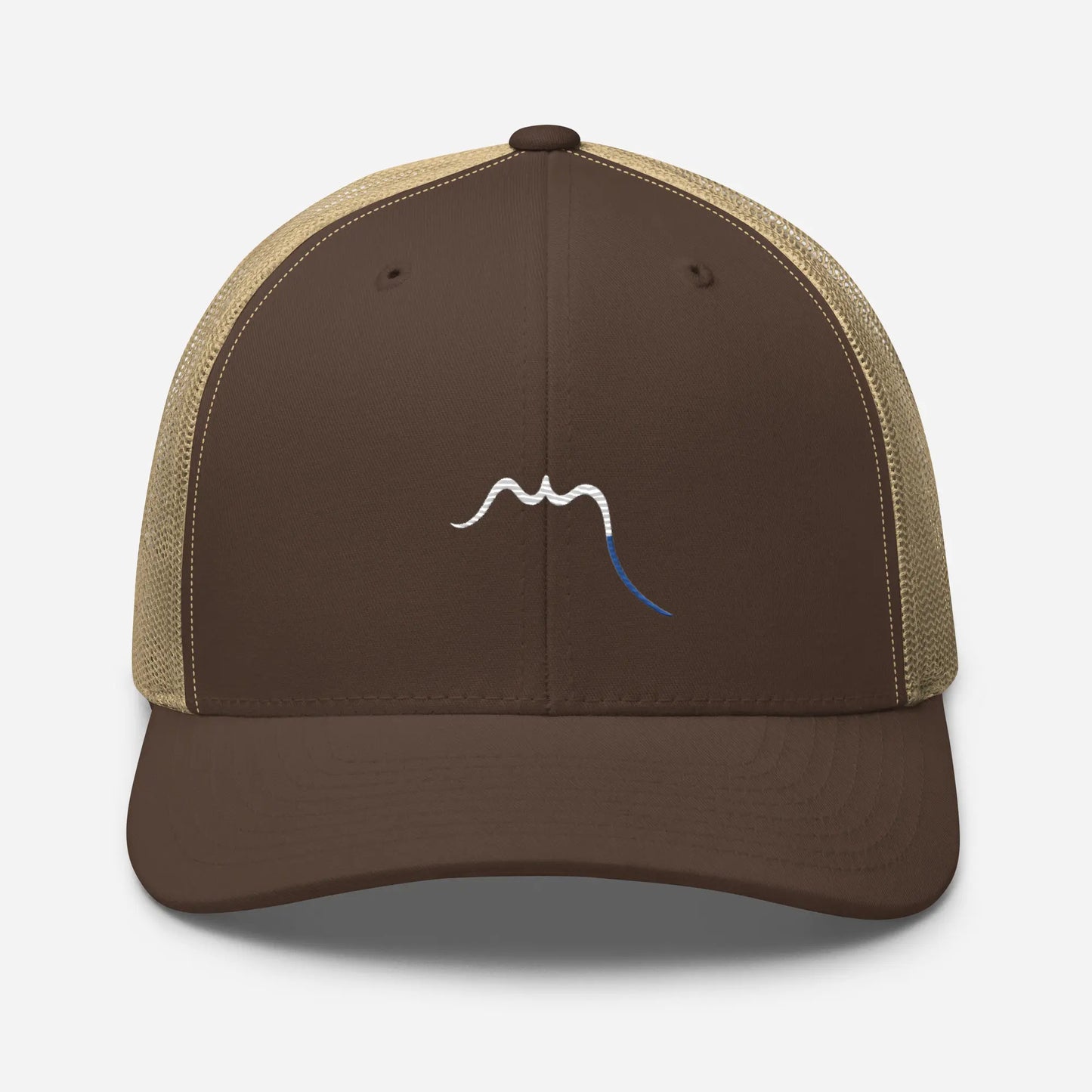 casquette de camionneur respirante légère et réglable face coloris marron et beige logo blanc