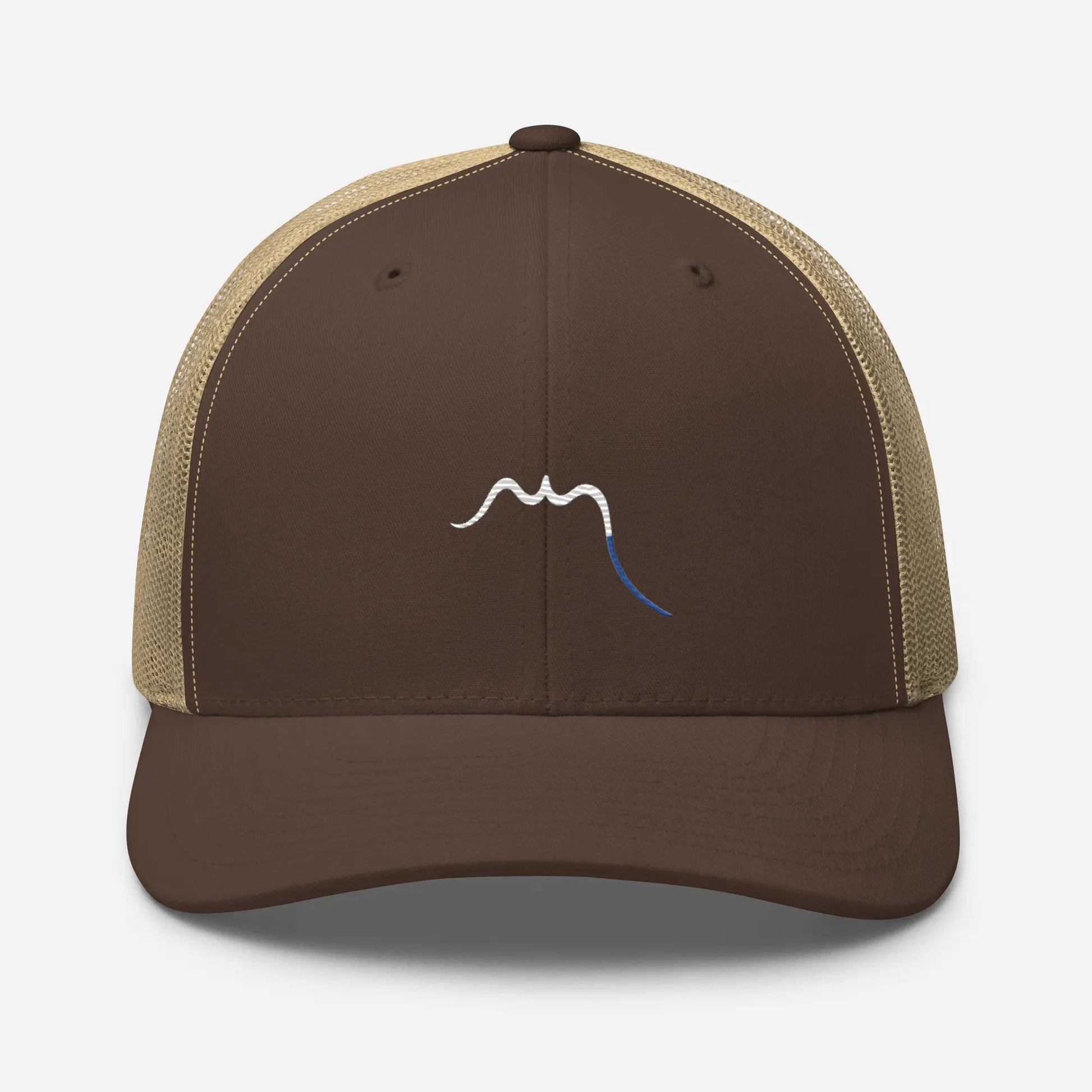 casquette de camionneur respirante légère et réglable face coloris marron et beige logo blanc