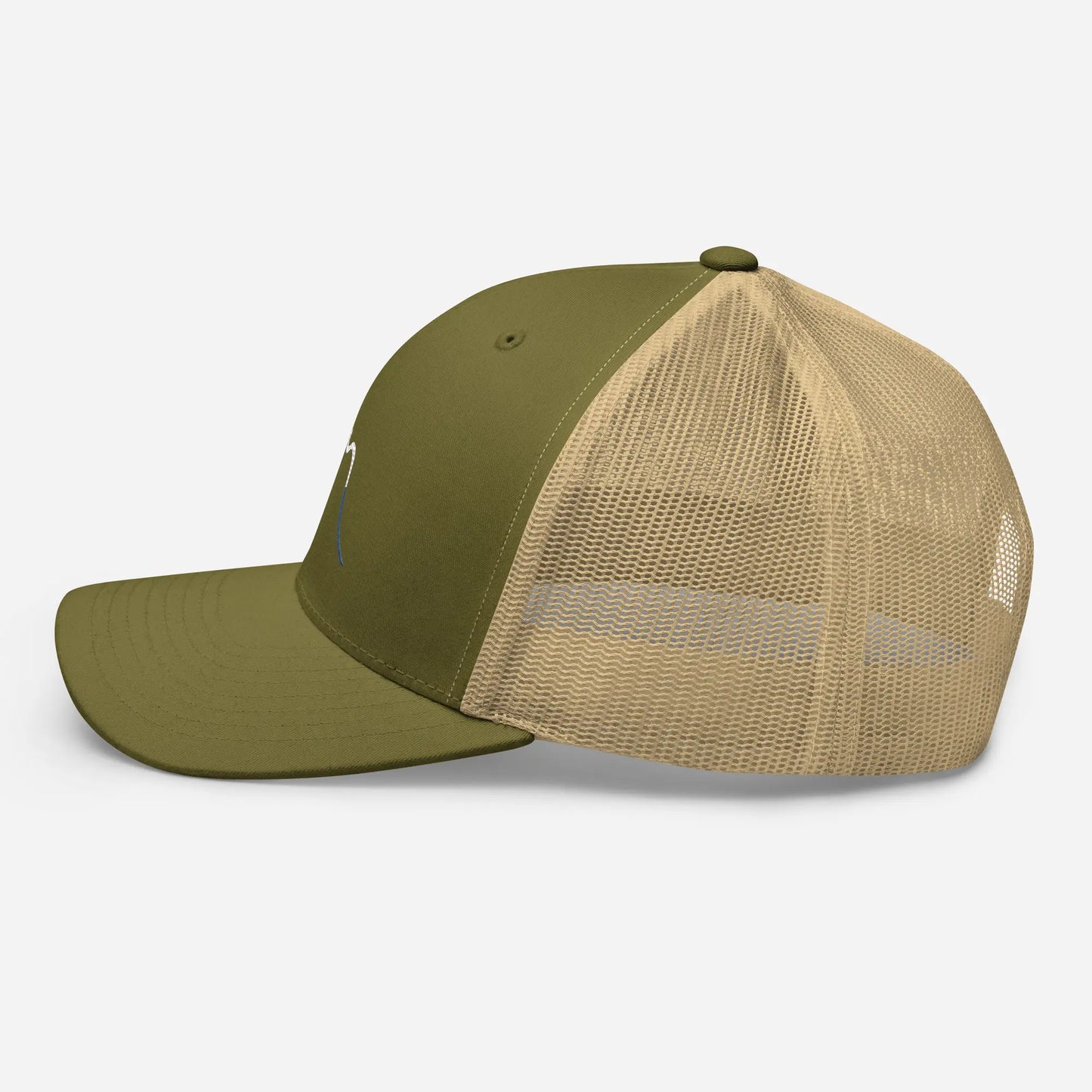casquette de camionneur respirante légère et réglable côté coloris vert kaki et beige logo blanc