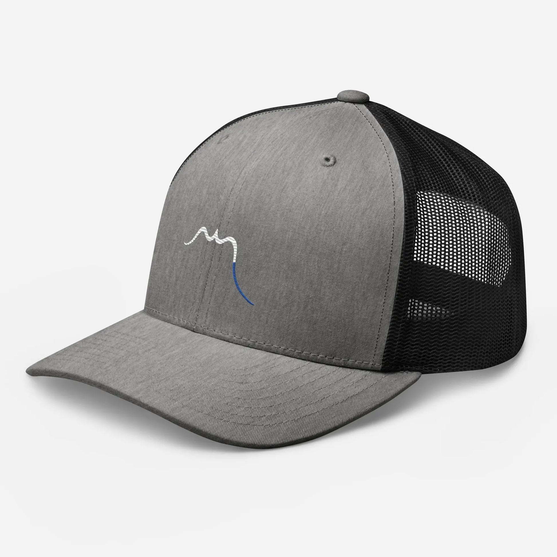 casquette de camionneur respirante légère et réglable trois quart coloris gris souris et noir logo blanc