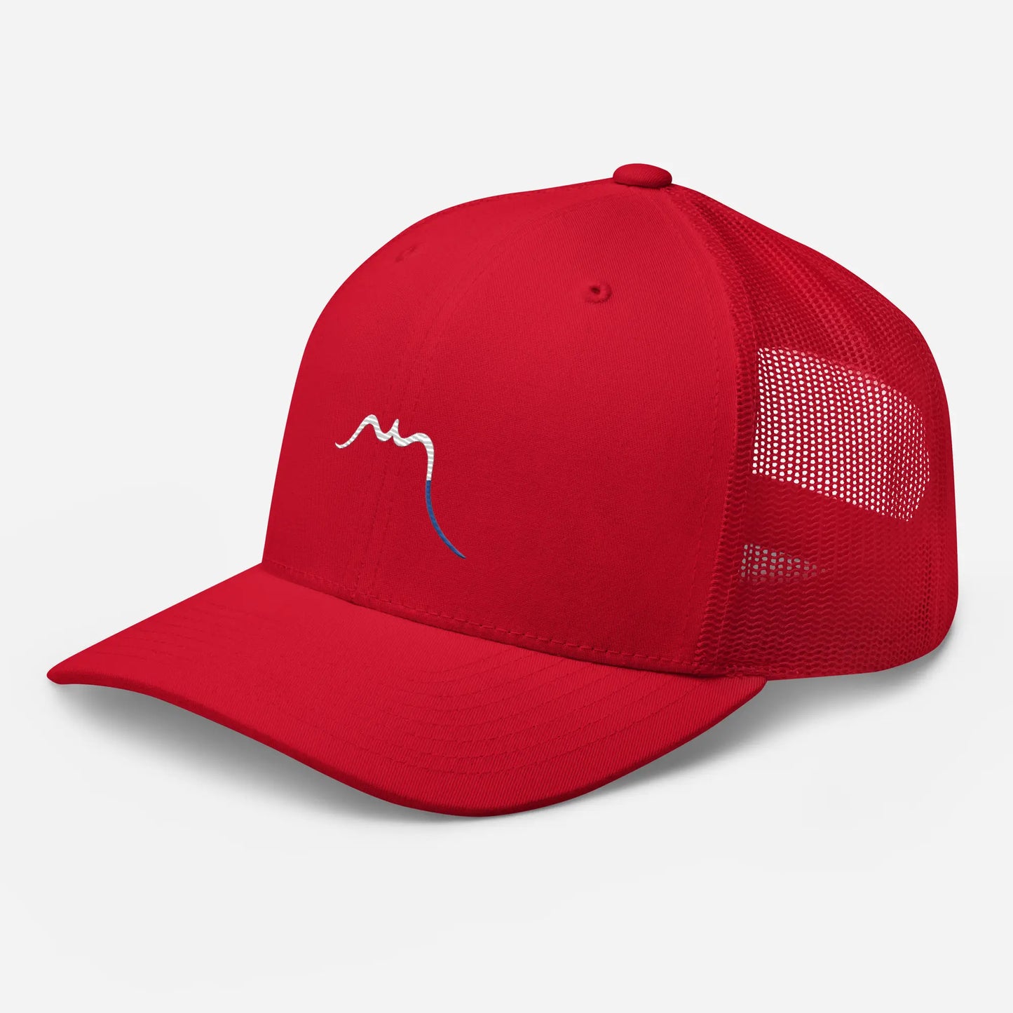 casquette de camionneur respirante légère et réglable trois quart coloris rouge logo blanc