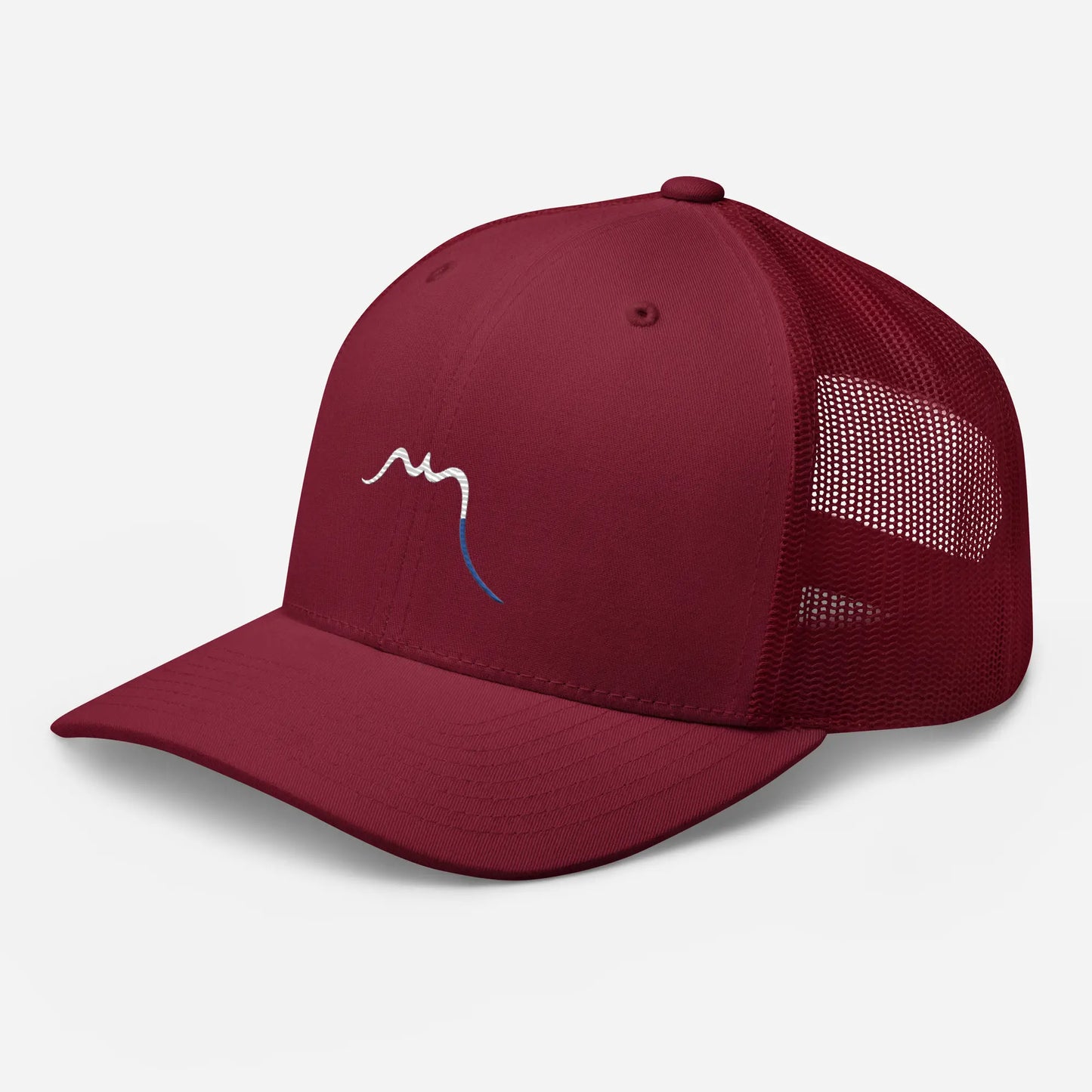 casquette de camionneur respirante légère et réglable trois quart coloris rouge bordeaux logo blanc