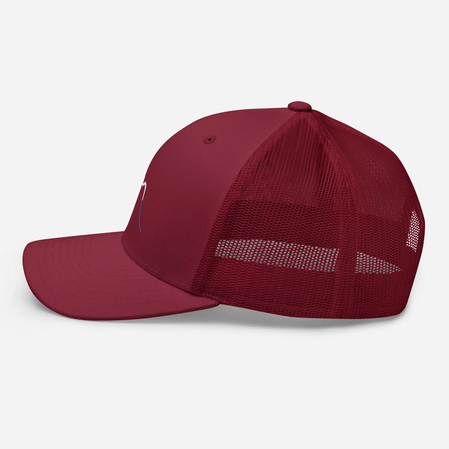 casquette de camionneur respirante légère et réglable côté coloris rouge bordeaux logo blanc