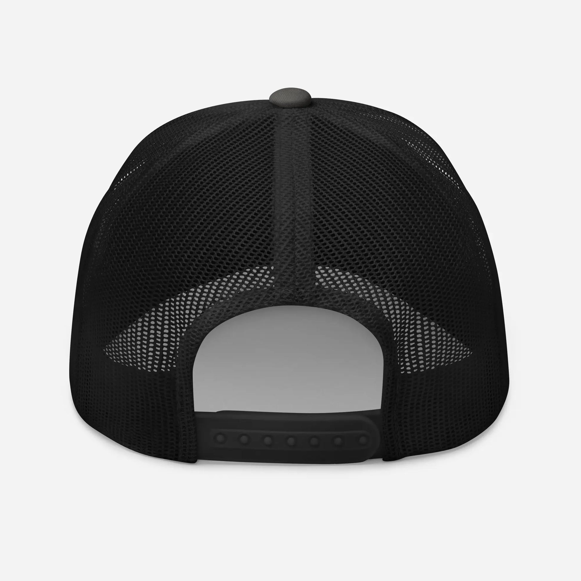 casquette de camionneur respirante légère et réglable dos coloris gris foncé et noir logo blanc