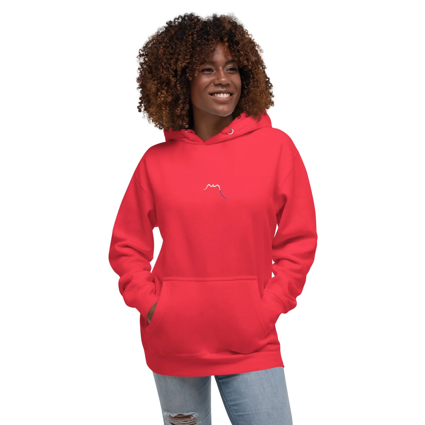 hoodie en coton bio negua porté face coloris rouge logo blanc