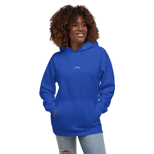 hoodie en coton bio negua porté face coloris bleu roi