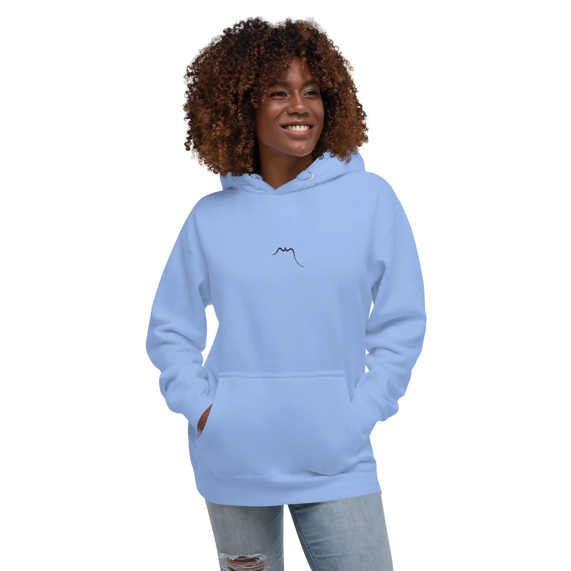 hoodie en coton bio negua porté face coloris bleu clair