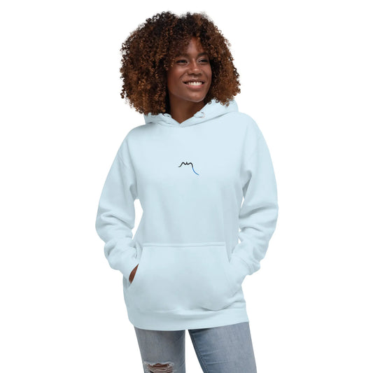 hoodie en coton bio negua porté face coloris bleu pâle