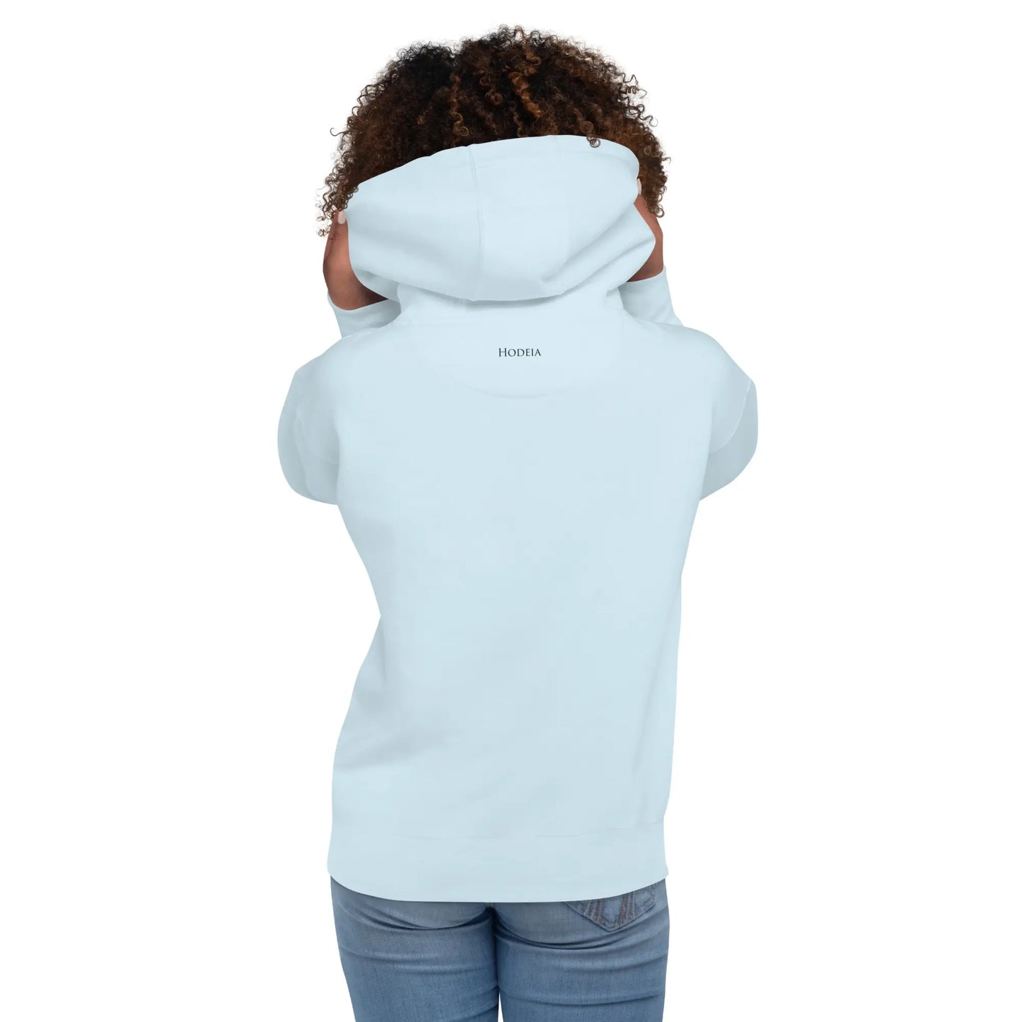 hoodie en coton bio negua porté dos coloris bleu pâle