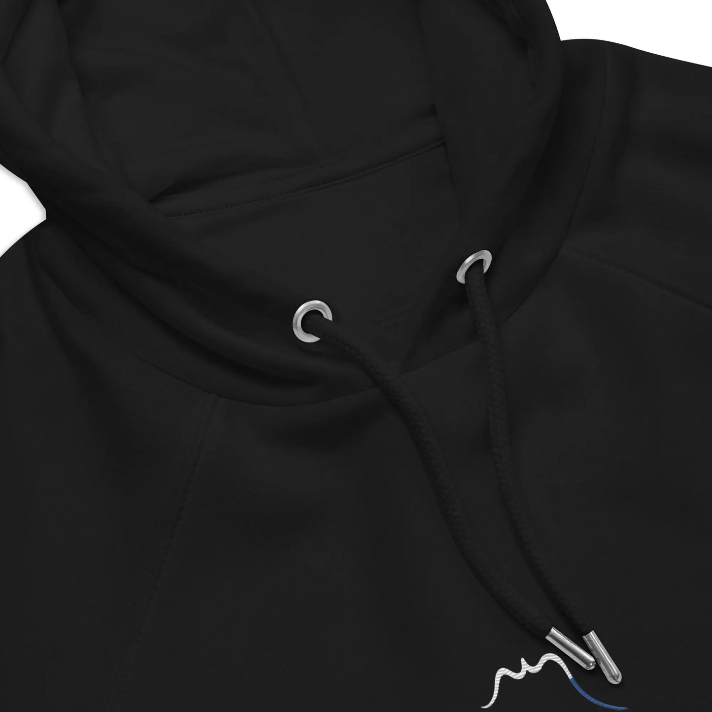 détail du col hoodie sweat à capuche femme homme en coton biologique hotza coloris noir