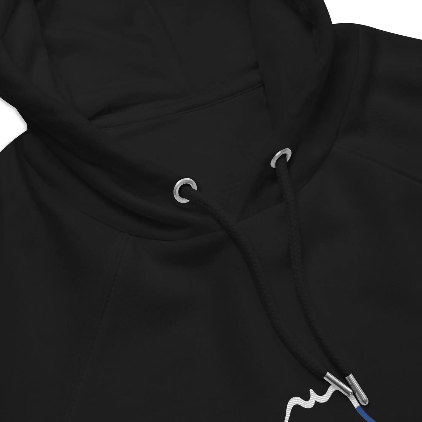 détail du col hoodie sweat à capuche femme homme en coton biologique hotza coloris noir