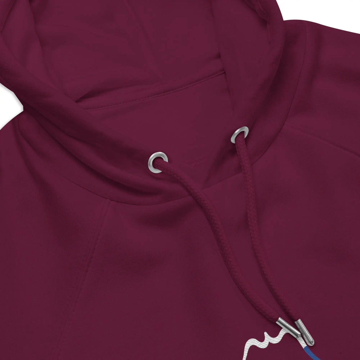 détail du col hoodie sweat à capuche femme homme en coton biologique hotza coloris bordeaux