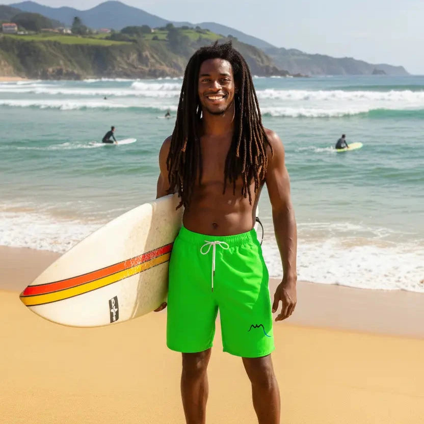 homme portant le maillot de surf indar coloris vert sur une page de surfeurs