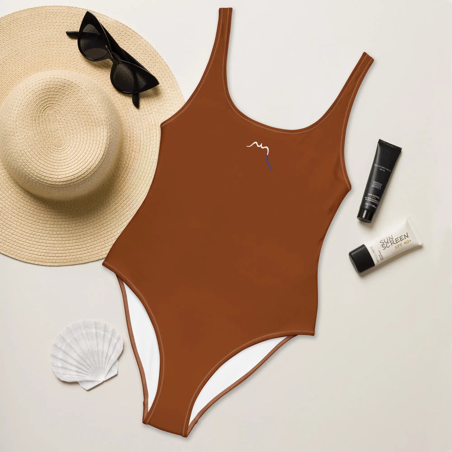 monokini éco-responsable milady face coloris marron caramel