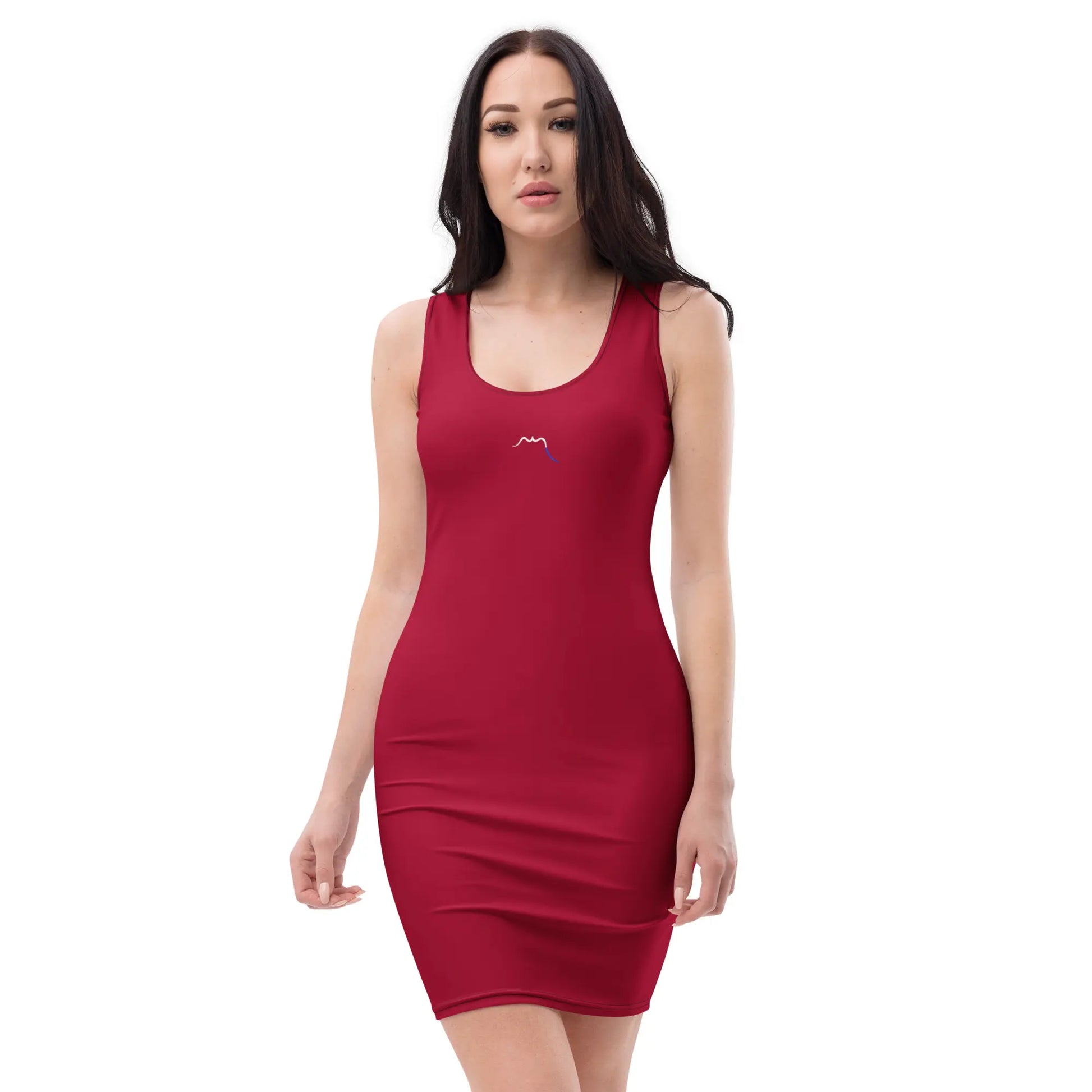robe courte moulante sans manches éco-responsable zumaia portée face coloris rouge bordeaux